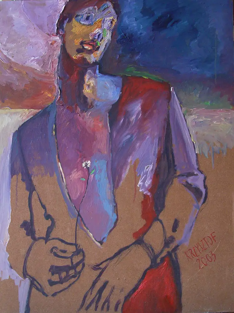 Figure And Flower — portrait oil painting by Krzysztof Doniewski
