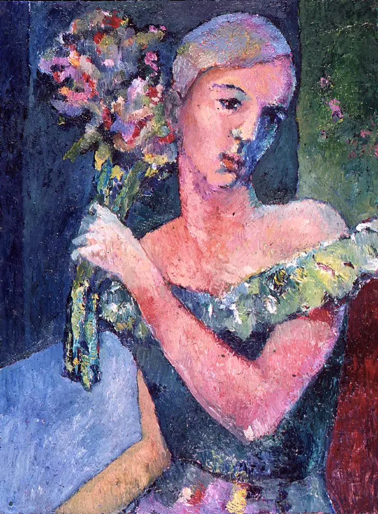 Girl With Flowers — portrait oil painting by Krzysztof Doniewski