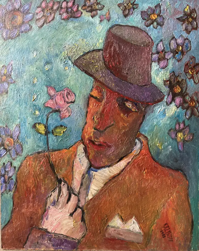 Man With Flower 2 — portrait oil painting by Krzysztof Doniewski